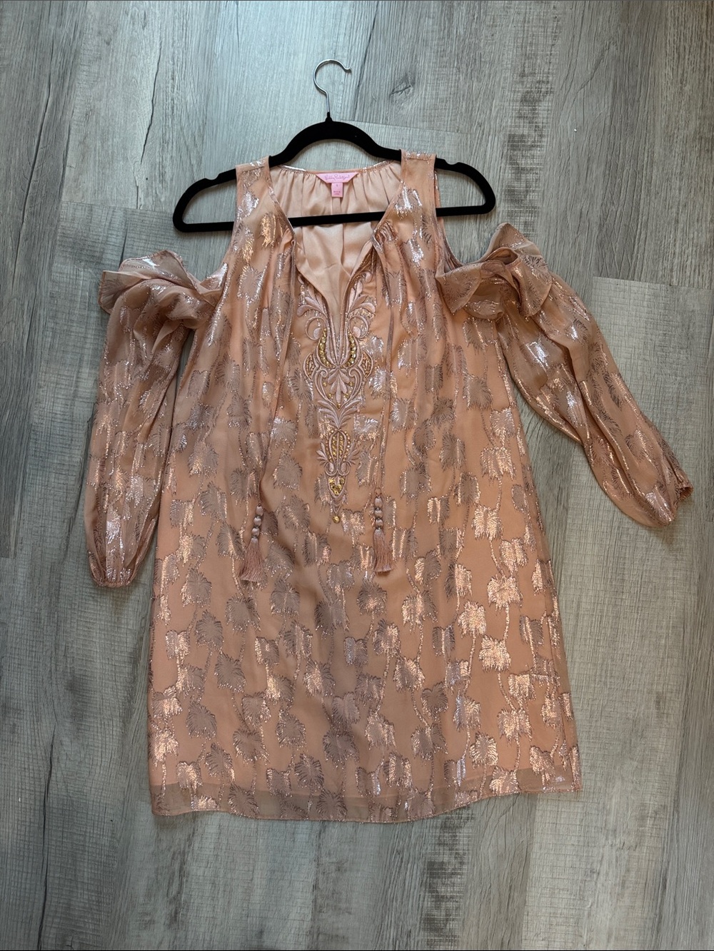 Lilly Pulitzer Dusty Blush Metallic Cold-Shoulder Mini Dress